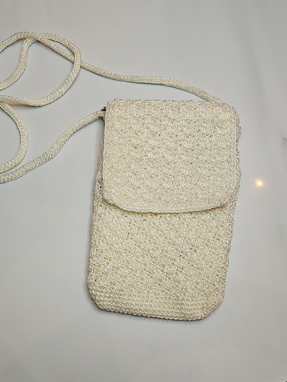 The Sak Cream Woven Crossbody Phone Pouch